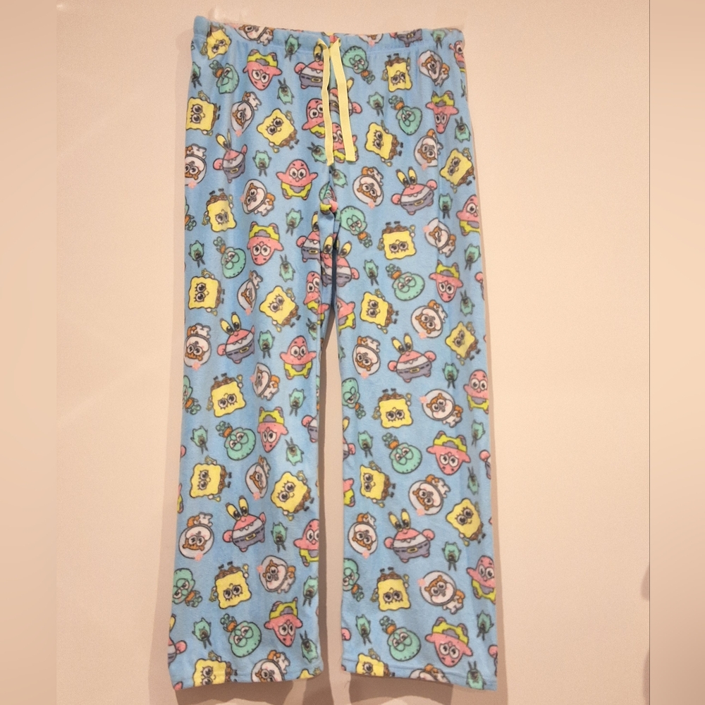 Spongebob SquarePants Women's 1X Plush Fleece Pajama Pants Blue Cozy Lounge, NEW
